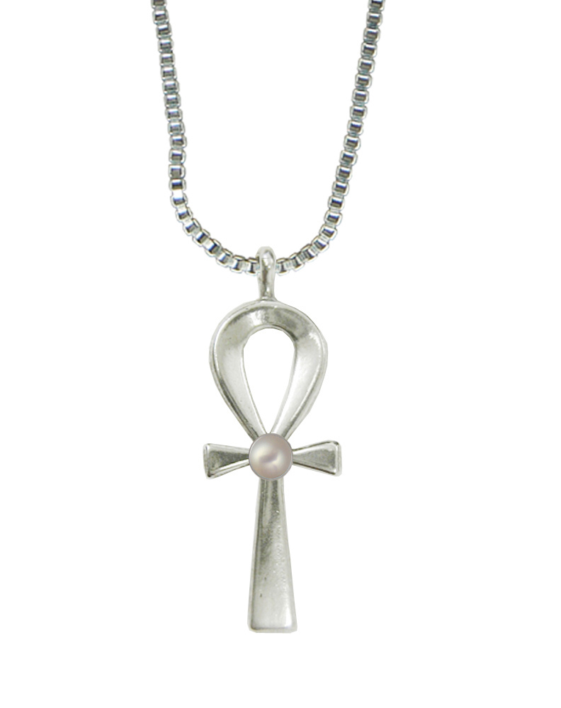 Sterling Silver Ankh Pendant With Cultured Freshwater Pearl